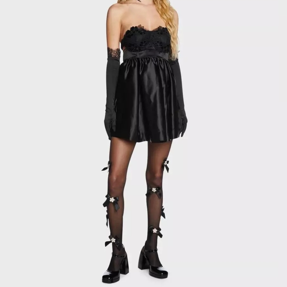 ~SOLD~ Dolls Kill For Love and Lemons Black Lace Virginia Mini Dress w Gloves S - Picture 6 of 10